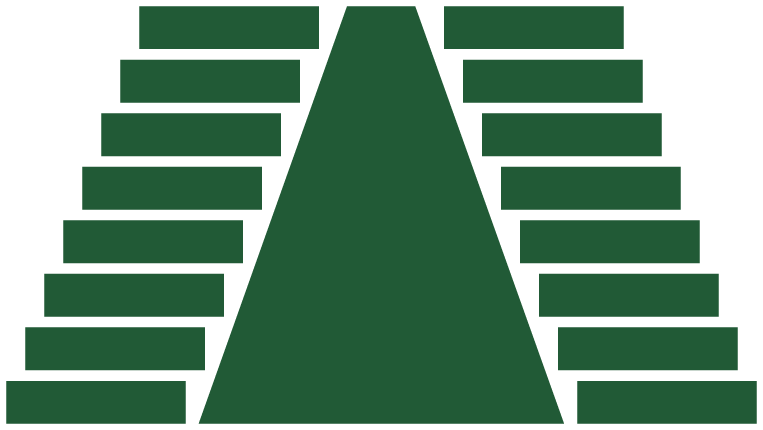Em verde, pictograma da acessibilidade arquitetônica: No centro uma rampa. Nas laterais direita e esquerda degraus de escada.
